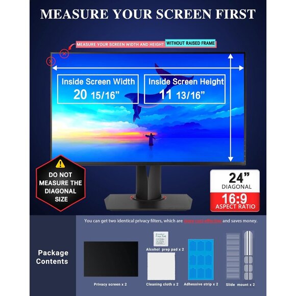 [2-Pack] 24" Computer Privacy Screen Filter for 16:9 Widescreen Removable - Picture 2 of 10